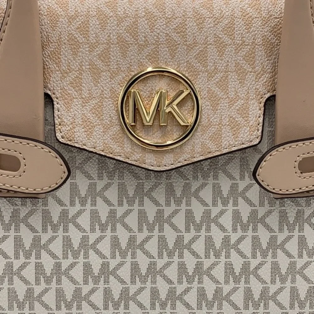 Michael Kors Carmen Medium Logo and Faux Leather Belted Satchel